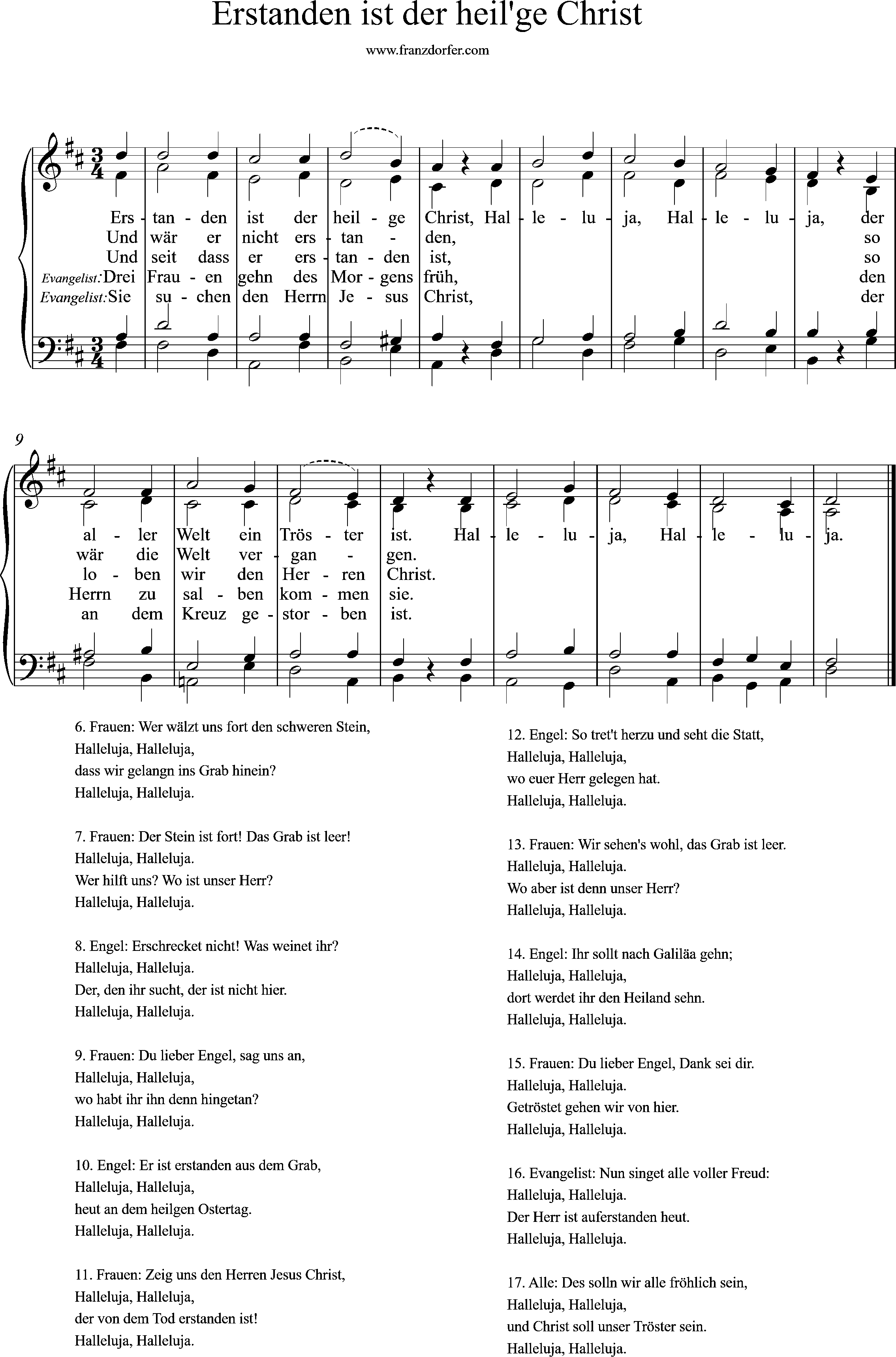 Chor-, Orgelnoten, D-Dur, Erstanden ist der heilge Christ